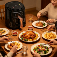 Friteuse à air chaud grande taille pour la maison, commande tactile intelligente, flux d'air chaud à 360°, protection anti-cuisson à sec, panier de cuisson antiadhésif