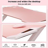 Bureau de jeu rose à succès avec bande LED, bureau d'ordinateur de bureau à domicile ergonomique avec porte-gobelet pour filles et femmes