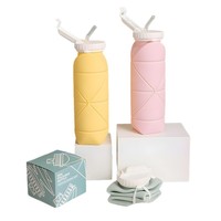 Bouteille d'eau pliable en silicone personnalisée avec couvercle à paille, sans BPA, gourde de sport pliable pour le cyclisme, la randonnée, les voyages et le camping en extérieur