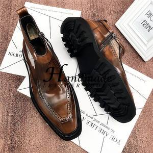 Bottes en cuir martelé faites à la main, nouveau style, pour hommes, bottes courtes en cuir peint, bottes d'affaires en cuir brillant - Product Image 3