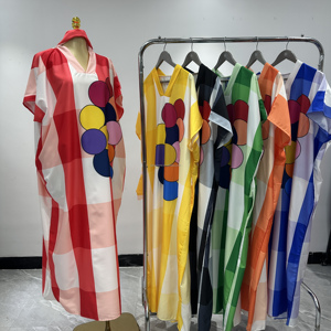 ชุดเดรสลำลองพิมพ์ลายบอลลูน คอวี สำหรับผู้หญิงไซส์ใหญ่สไตล์แอฟริกัน ใส่สบาย ระบายอากาศได้ดี ผ้าไม่ยับง่าย - Product Image 3