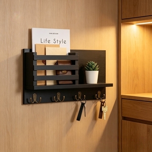 Estante <span class=keywords><strong>de</strong></span> Pared <span class=keywords><strong>de</strong></span> Madera Maciza <span class=keywords><strong>de</strong></span> Dos Niveles, Estilo Art Deco, para Baño, Entrada del Hogar, Porta Correspondencia y Llaves - Product Image 5