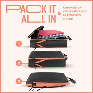 Juego de 6 Cubos de Compresión para Ahorrar Espacio en Viajes, con Asa de Fácil Agarre y Bolsillo para Accesorios - Product Image 6