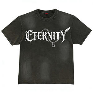 <span class=keywords><strong>T</strong></span>-shirt surdimensionné gris foncé à imprimé gothique, haut décontracté, motif de police mortelle avec croix et corbeau, vintage et vieilli - Product Image 2