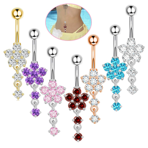 YW Anelli Pendenti per <span class=keywords><strong>Ombelico</strong></span> in Acciaio Inossidabile Dorato con Zirconi a Forma di Fiore, 8 Colori, Gioielli per <span class=keywords><strong>Piercing</strong></span> da Matrimonio e Regalo - Product Image 1