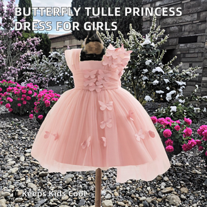 ชุดเดรสเจ้าหญิงฤดูร้อนแบบใหม่สไตล์จีนลายผีเสื้อ ผ้าทูลล์ แขนกุด สำหรับเด็กผู้หญิงอายุ 1-7 ปี ดีไซน์หรูหราพองตัว - Product Image 2