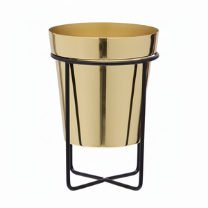 Macetas de flores de Metal mediano con soporte negro para decoración de jardín al aire libre, esquema de Color dorado y negro, precio bajo - Product Image 1