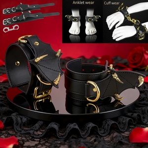 Bat-Style Genuine Leather <b>BDSM</b> Handcuffs & Ankle Cuffs Adjustable Bondage <b>Restraints</b> for Men & Women Soft Lining Fetish Gear Set - Product Image 1