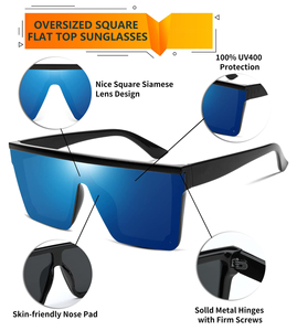 แว่นกันแดดทรงสี่เหลี่ยมขนาดใหญ่แบบชิ้นเดียวสำหรับผู้หญิงและผู้ชาย รุ่นใหม่ ผลิตตามสั่งจากโรงงาน คุณภาพสูง เลนส์สีเขียวแบบกระจก - Product Image 4