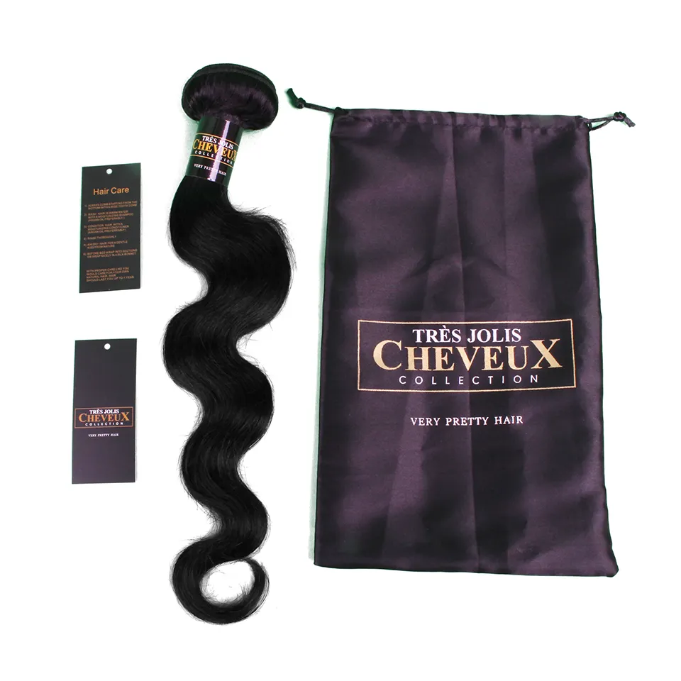 Adesivos para extensões de cabelo, logotipo personalizado impresso pacotes de cetim de extensões de cabelo humano, sacos de papel, etiquetas de pendurar
