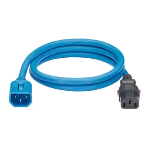 Kabel Daya pengunci ganda, IEC C14 sampai IEC C13, 10 FT (3 M), 10 PK, biru,