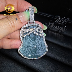 Pendentif Jésus en Jade Chinois au Design Unique, Pendentifs Moissanite, Bijoux Iced Out, Pendentif Jésus Style Rappeur, Pendentif Moissanite Personnalisé - Product Image 6