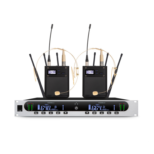 XTUGA X-26 True Diversity Wireless Microphone System 1000M Headset/Lavalier Mic XLR Noise Cancelling 2 Channels Outdoor Church