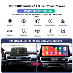Schermo Touch da 12,3 Pollici Android 14 8-Core con Carplay per <span class=keywords><strong>BMW</strong></span> Serie <span class=keywords><strong>2</strong></span> F45/F46 NBT EVO 2012-2018, WiFi Integrato per Radio e Navigazione - Product Image 2