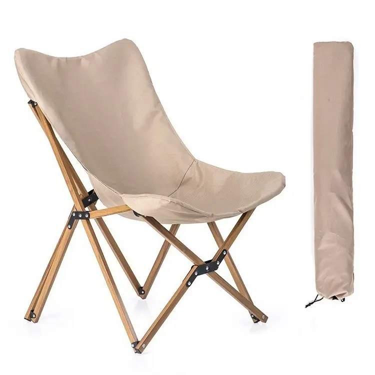 เก้าอี้เลานจ์ผ้าใบพับได้ไม้บีชชายหาดกลางแจ้งน้ำหนักเบา
