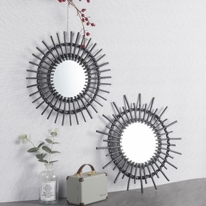Bamboo Woven Round Wall <b>Mirror</b> Silver Lens Decorative <b>Hanging</b> <b>Mirror</b> For Home Living Room Entryway - Product Image 1