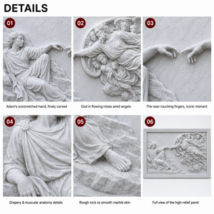 Réplique de la célèbre sculpture en relief de marbre La Création d'<span class=keywords><strong>Adam</strong></span> de Michel-Ange, sculptée à la main, art mural en pierre pour villa et hôtel - Product Image 3