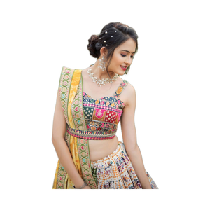 Lehenga Choli de seda de diseñador indio multicolor para bodas y celebraciones de Garba Night Navaratri - Product Image 1
