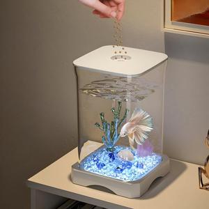 Acuario Pequeño de Escritorio para Peces Betta, Goldfish y Medusas, de Plástico/Acrílico Ecológico, Juego Completo con Luces para Acuario - Product Image 2