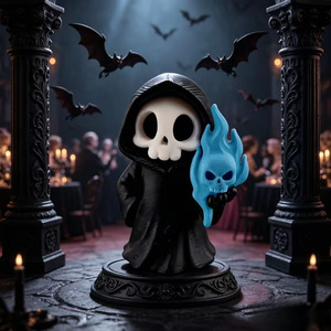 Ornement de crâne de la mort enflammé bleu, imprimé en 3D en PLA, style américain, pour Halloween, design unique et très soigné - Product Image 4