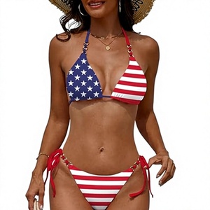 Ensemble de bikini triangle pour femme, maillot de bain deux pièces coquin à nouer avec anneau en O - Product Image 1
