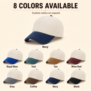 Gorra de béisbol de pana con bloques de color, estilo vintage, suave, transpirable, con visera firme, ajustable 56-60cm, logotipo personalizado, OEM, venta al por mayor, MOQ bajo - Product Image 1