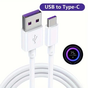 Câble de charge rapide Type-C 5A blanc pour ordinateur, téléphone portable, appareil photo - Matériau PVC écologique - Product Image 3