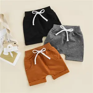 Logo Benutzer definierte Sommer Casual Säuglings bekleidung Einfarbige Baumwolle Tasche unten Kinder Jungen Kleinkind Midi Shorts