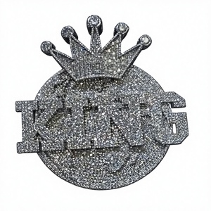 Custom King Circle Crown Bail Iced 925 <b>Silver</b> VVS Moissanite Luxury Certified Hip Hop <b>Initial</b> Pendant <b>Necklace</b> - Product Image 1