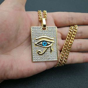 Collier pendentif œil d'Horus plaqué or, strass, chaîne cubaine en acier inoxydable 5 mm 70 cm, bijoux cadeau - Product Image 5