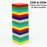 Jeu de construction en blocs de bois 48 pièces multicolores, jeu de table portable pour l'intérieur, jeu de société éducatif pour la famille et les fêtes
