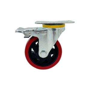 Nhà Máy Nhiệm Vụ Trung Bình Bánh Xe Bánh Xe 4 Inch Xoay PU PVC Caster Màu Đỏ Công Nghiệp Giỏ Hàng Bánh Xe Với Tổng Khóa - Product Image 1