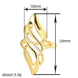 Anillo en forma de planta en tono dorado para mujer Q611 con circonita cúbica engastada en pavé para fiestas y ocasiones especiales. - Product Image 4