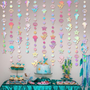 Guirnalda <span class=keywords><strong>de</strong></span> Decoración Iridiscente para Fiestas <span class=keywords><strong>de</strong></span> Cumpleaños y Navidad con Temática <span class=keywords><strong>de</strong></span> Sirena, Adornos <span class=keywords><strong>de</strong></span> Medusas, Conchas Marinas y Estrellas <span class=keywords><strong>de</strong></span> Mar Colgantes <span class=keywords><strong>de</strong></span> Papel - Product Image 1