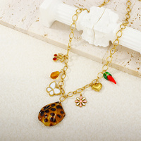 Collier en acier inoxydable avec coquille de léopard ambre, plaqué or 18K PVD, étoile de queue, palmier, turquoise, anti-décoloration, pour l'automne et l'hiver
