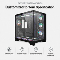 Casing PC Gaming ATX Mid Tower Grosir dengan Kaca Temper Panoramic untuk Esports Gamer, Rakitan Desktop, Pendingin Cair AIO 360mm