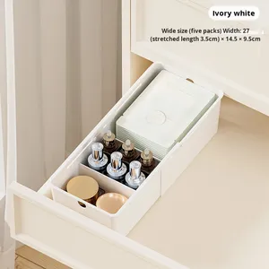 PP Rectangle Drawer <strong>Storage</strong> <strong>Box</strong> Retractable Adjustable Divider <strong>Stackable</strong> 1L Capacity for Kitchen Utensils Desktop Cosmetics - Product Image 2