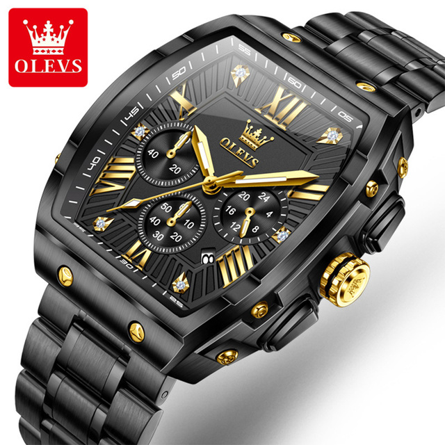 OLEVS 5639 Luxury Brand Watch Oem Custom logo Fashion Barrel Shape Diamond Waterproof Chronograph Luminous Quartz Watch for Man