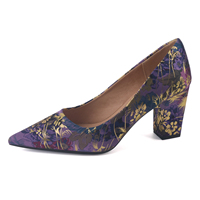 Sepatu Wanita Model Pumps Emas Floral Grosir 2026, Ujung Runcing, Hak Tinggi Tebal, Elegan untuk Pesta Pernikahan, Kantor, dan Acara Formal, untuk Pasar Afrika