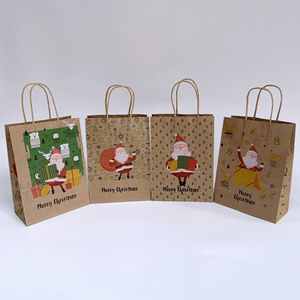 Bolsas de Regalo de Papel Kraft Marrón Navideñas con Asas de Papel con Estampado de Feliz Navidad en Existencia, Embalaje Reciclable para Uso en Suministros Minoristas - Product Image 4