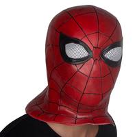 Máscara de látex roja de héroe de la web, de cabeza completa, base roja brillante, patrón de tela negra, orificios para los ojos de malla, superficie texturizada realista, suave, para fiestas.