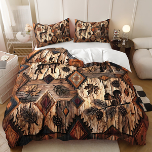 Parure de lit motif <span class=keywords><strong>rennes</strong></span> forestiers - Ensemble en polyester imprimé numériquement inspiré de la nature, décoration style cabane et lodge - Product Image 3