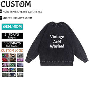 Wholesale <b>Men's</b> Acid Wash High Quality French Terry Loose Crew Neck Hoodie Custom Logo Print Blank Sweatshirt TKAN302D - Product Image 1