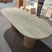 Modernes Luxuriöses Natürliches Ovales Travertin-Esstisch-Set Modernes Design Wohnzimmermöbel Marmor-Esstisch-Set für 8 Personen