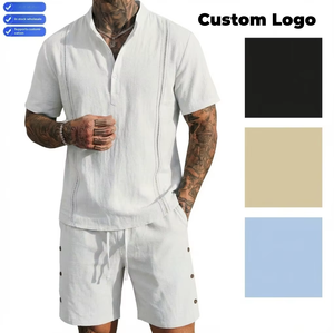 Camisa Guayabera de Fibra de Bambú para Hombre, Cuello Henley, Color Sólido, Estilo Europeo Americano, Casual de Verano, Venta Caliente Transfronteriza - Product Image 1