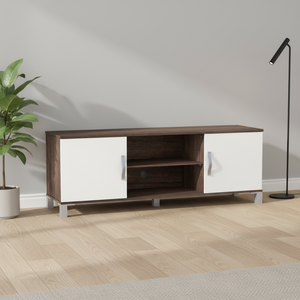 ชั้นวางทีวีสไตล์มินิมอลสีน้ำตาลขาวรุ่นโมเดิร์นซานเรโม พร้อมที่เก็บของ ผลิตจากไม้ปาร์ติเคิลบอร์ดคุณภาพสูง เหมาะสำหรับทีวีขนาด 65 นิ้วขึ้นไป - Product Image 3