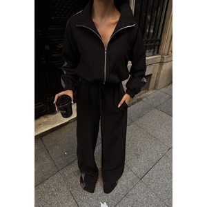 Ensemble de survêtement confortable en nylon coupe-vent Ottoman, noir, à capuche, pour le jogging hivernal, taille XL, avec détails imprimés à rayures latérales - Product Image 5