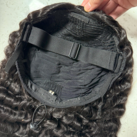 Perruque mi-tête bouclée birmane, perruque mi-tête afro crépue bouclée en cheveux humains, perruque sans colle avec cordon de serrage et clips invisibles, idéale pour les débutantes