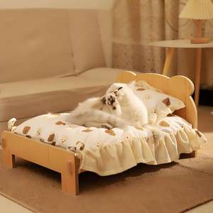 Lit pour chat en bois, niche pour animaux de compagnie, lit pour chat et chien, lit pour chat et chien de petite taille, taille XL, toutes saisons, housse amovible, doux et confortable - Product Image 2
