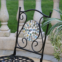 Ensemble de bistrot en mosaïque, 3 pièces, Table à manger et chaise en pierre, fait à la main, style Royal